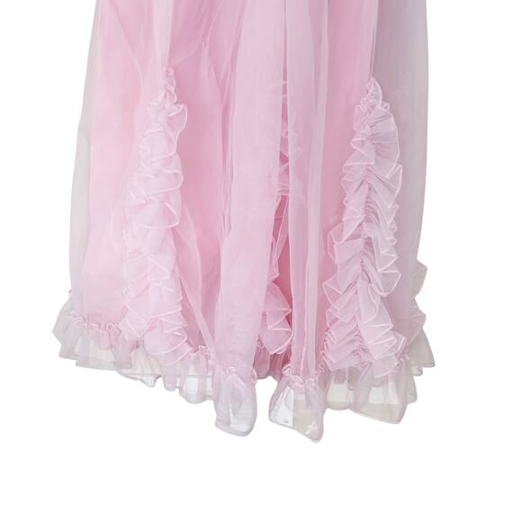 Vintage Pink Chiffon Ruffle Maxi Dress Sz S - Picture 6 of 7